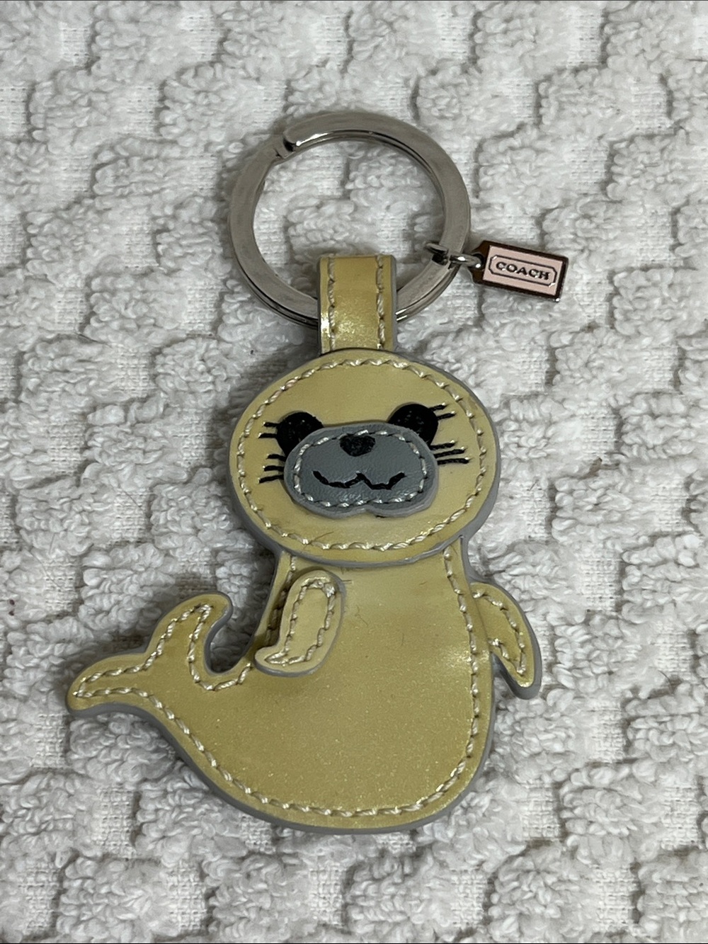 Coach Seal Patent Leather Keyring Charm with Silver Hardware